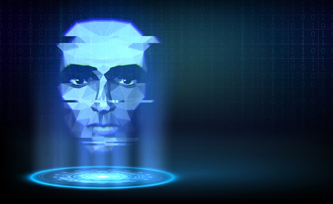 blueluminoushologramwithahumanfaceonadark