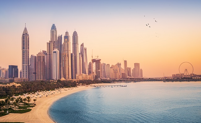 sunsetviewofthedubaimarinaandjbrareaand