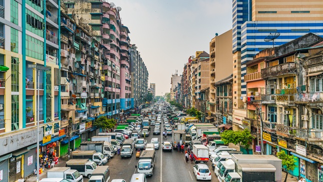 yangon-myanmar7mar2018thebusycityinyangonmyanmar